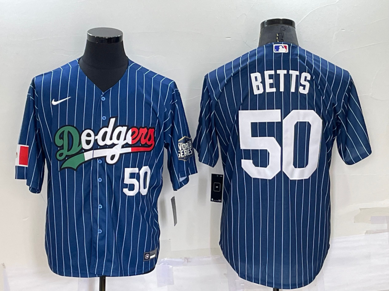 Men's Los Angeles Dodgers #50 Mookie Betts Navy Mexico World Series Cool Base Stitched Baseball Jersey Men's Los Angeles Dodgers #50 Mookie Betts Navy Mexico World Series Cool Base Stitched Baseball Jersey